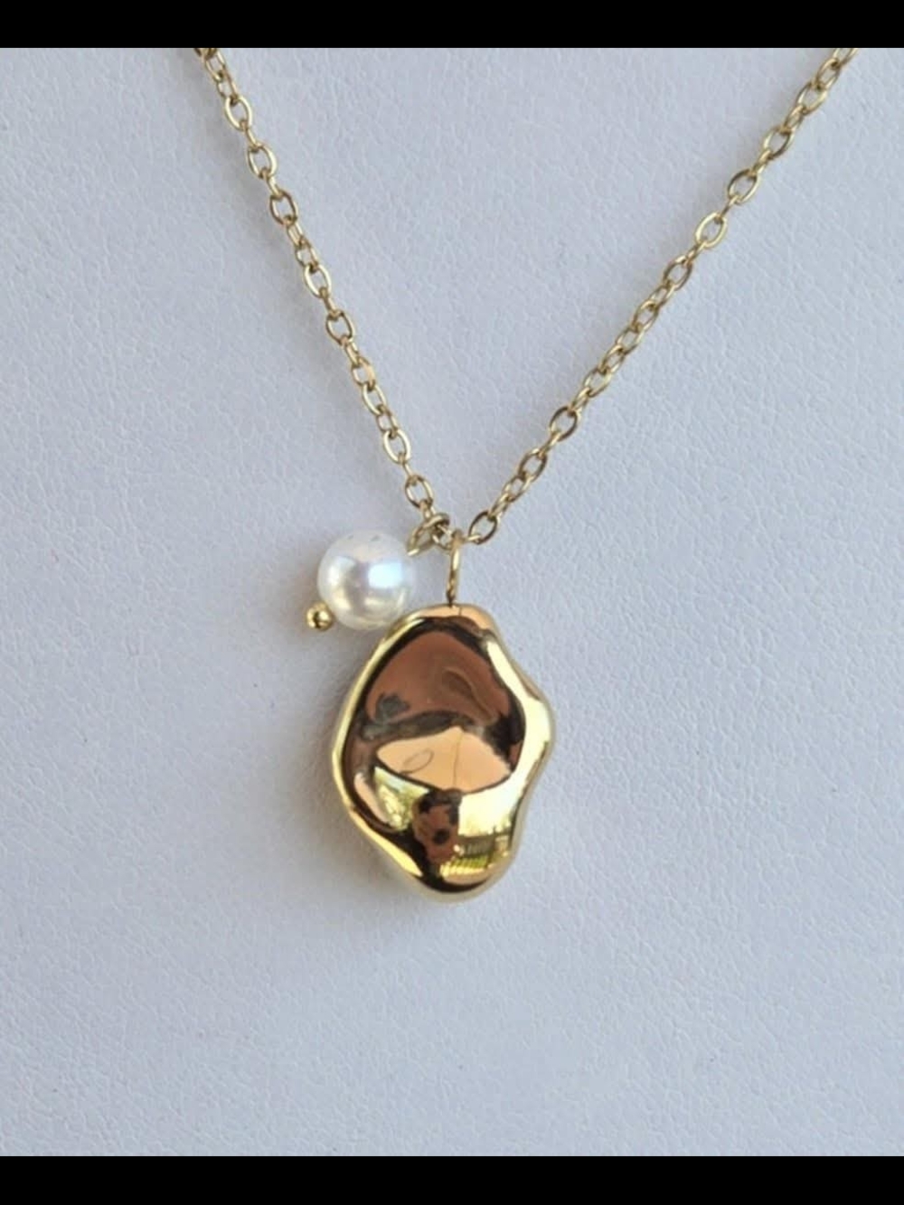 Organic Gold Pendant Necklace with Pearl Accent - Women Jewelry